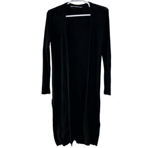 Athleta‎ Women's Small Open Cardigan Sweater Knit Black Long Merino Wool Blend